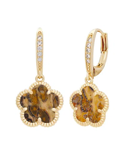 JANKUO JANKUO FLOWER 14K PLATED LEOPARSKIN JASPER CZ LEVERBACK DROP EARRINGS