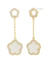 Jankuo Flower 14k Plated Mother-of-pearl Cz Long Drop- Post Earrings