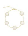 Jankuo Flower 14k Plated Mother Of Pearl Cz Station Bracelet In Brown