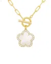 Jankuo Flower 14k Plated Mother-of-pearl Cz T-bar Necklace