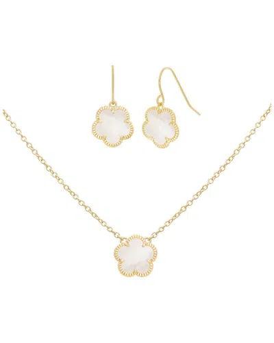 Jankuo Flower 14k Plated Mother Of Pearl Earrings & Necklace Set In Gold