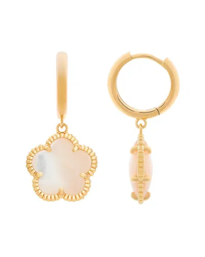 Jankuo Flower 14k Plated Mother-of-pearl Cushion Huggies Earrings In Gold