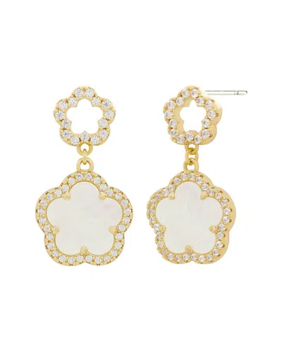 Jankuo Flower 14k Plated Mother-of-pearl Cz Drop- Post Earrings In Transparent