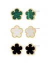 Jankuo Flower 14k Plated Onyx 3 Pairs Earrings In Multi