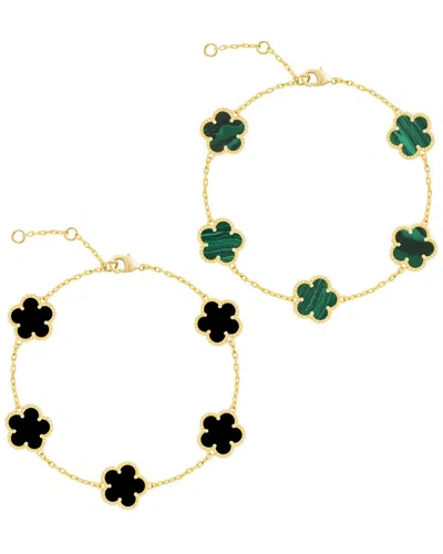 JANKUO JANKUO FLOWER 14K PLATED ONYX BRACELET SET