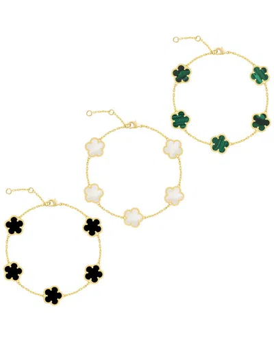 Jankuo Flower 14k Plated Onyx Bracelet Set In Gold