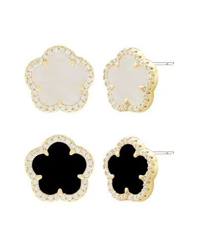 Jankuo Flower 14k Plated Onyx Cz 2 Earrings Set Earrings In Gold