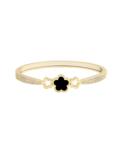 Jankuo Flower 14k Plated Onyx Cz Bangle Bracelet In Gold