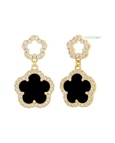 Jankuo Flower 14k Plated Onyx Cz Drop- Post Earrings
