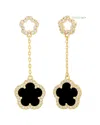 Jankuo Flower 14k Plated Onyx Cz Long Drop- Post Earrings