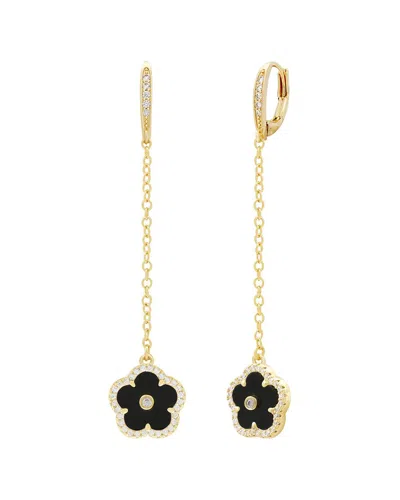 Jankuo Flower 14k Plated Onyx Cz Long Drop Earrings In Gray