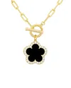 Jankuo Flower 14k Plated Onyx Cz T-bar Necklace