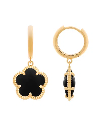 Jankuo Flower 14k Plated Onyx Huggies Earrings