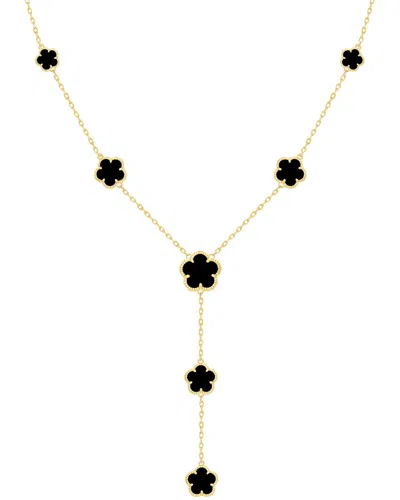 Jankuo Flower 14k Plated Onyx Lariat Necklace In Multi
