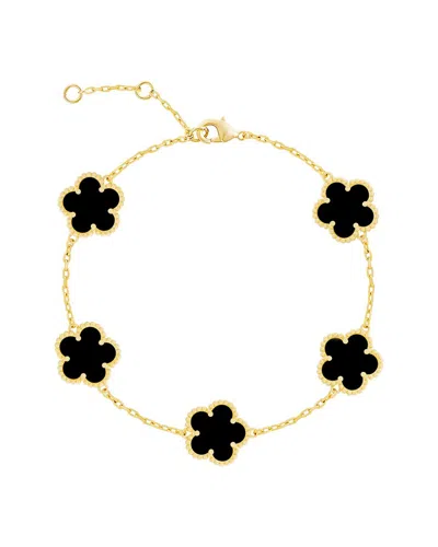 Jankuo Flower 14k Plated Onyx Station Bracelet