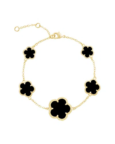 Jankuo Flower 14k Plated Onyx Station Bracelet In Gold