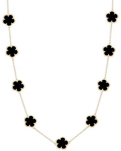 Jankuo Flower 14k Plated Onyx Station Necklace In Metallic