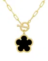 Jankuo Flower 14k Plated Onyx T-bar Necklace In Gold
