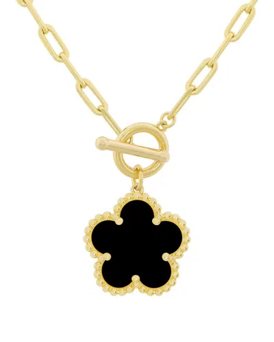 JANKUO JANKUO FLOWER 14K PLATED ONYX T-BAR NECKLACE