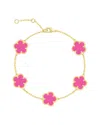 Jankuo Flower 14k Synthetic Fuchsia Cz Station Bracelet In Gold
