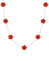 Jankuo Flower 14k Plated Synthetic Coral Color Stone Station Necklace