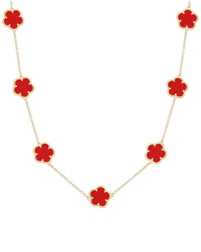 JANKUO JANKUO FLOWER 14K PLATED SYNTHETIC CORAL COLOR STONE STATION NECKLACE