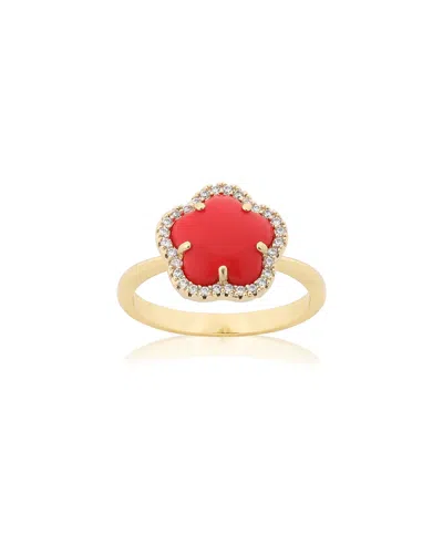 Jankuo Flower 14k Plated Synthetic Coral Cz Statement Ring In Orange
