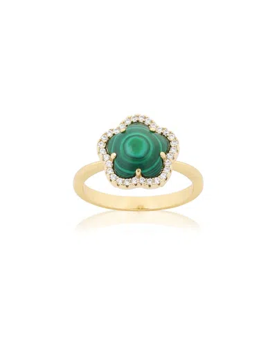 Jankuo Flower 14k Plated Synthetic Emerald Cz Statement Ring In Green
