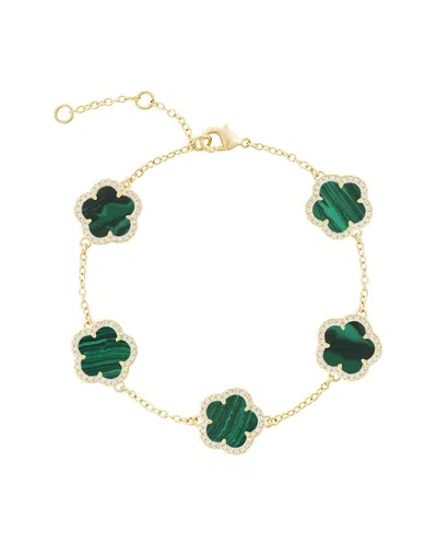 Jankuo Flower 14k Plated Synthetic Emerald Cz Station Bracelet In Animal Print