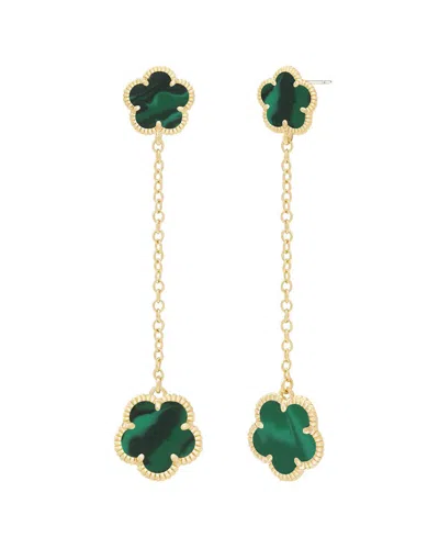 Jankuo Flower 14k Plated Synthetic Emerald Post Earrings In Metallic