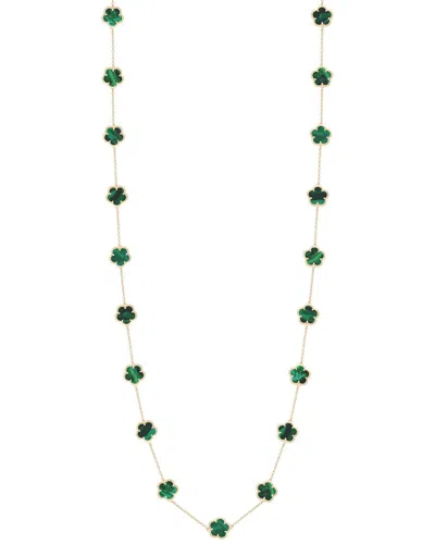 Jankuo Flower 14k Plated Synthetic Emerald Stone Double Layer Necklace In Green