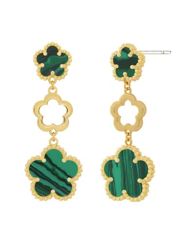 Jankuo Flower 14k Plated Synthetic Emerald Stone Trapper Earrings In Gold