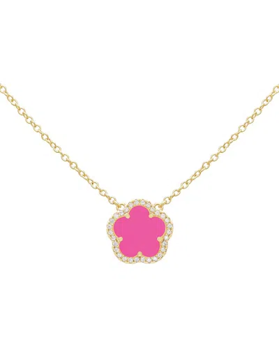 Jankuo Flower 14k Plated Synthetic Fuchsia Color Stone Cz Pendant Necklace In Pink