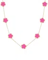 Jankuo Flower 14k Plated Synthetic Fuchsia Color Stone Station Necklace