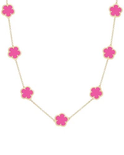 JANKUO JANKUO FLOWER 14K PLATED SYNTHETIC FUCHSIA COLOR STONE STATION NECKLACE