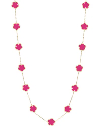 JANKUO JANKUO FLOWER 14K PLATED SYNTHETIC FUCHSIA COLOR STONE STATION NECKLACE