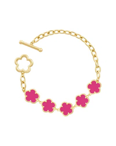 JANKUO JANKUO FLOWER 14K PLATED SYNTHETIC FUCHSIA COLOR STONE T-BAR BRACELET