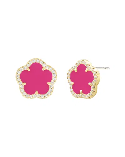 Jankuo Flower 14k Plated Synthetic Fuchsia Cz Stud Earrings In Pink