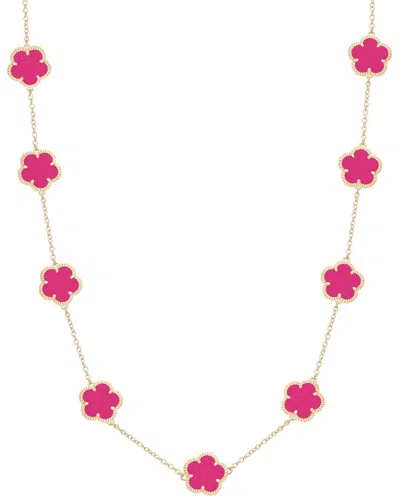 Jankuo Flower 14k Plated Synthetic Fuchsia Station Necklace In Pink