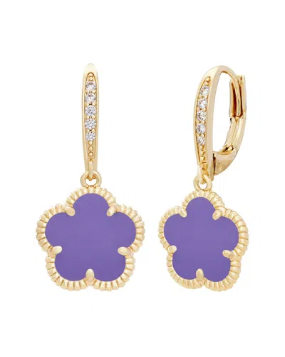 JANKUO JANKUO FLOWER 14K PLATED SYNTHETIC LAVENDER COLOR STONE CZ DROP EARRINGS