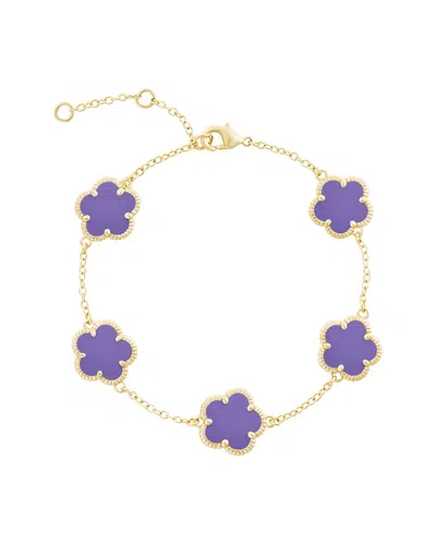 JANKUO JANKUO FLOWER 14K PLATED SYNTHETIC LAVENDER COLOR STONE STATION BRACELET