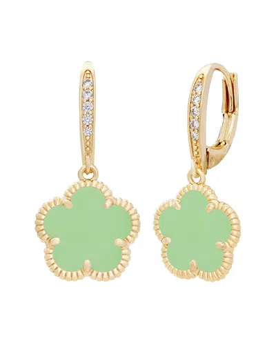 JANKUO JANKUO FLOWER 14K PLATED SYNTHETIC PERIDOT COLOR STONE CZ DROP EARRINGS
