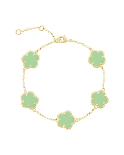 JANKUO JANKUO FLOWER 14K PLATED SYNTHETIC PERIDOT COLOR STONE STATION BRACELET