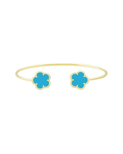 Jankuo Flower 14k Plated Synthetic Turquoise Cuff Bracelet In Blue