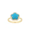Jankuo Flower 14k Plated Synthetic Turquoise Cz Station Ring