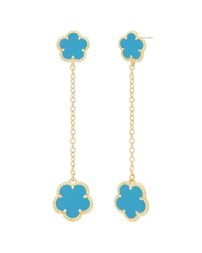 Jankuo Flower 14k Plated Synthetic Turquoise Post Earrings In Blue
