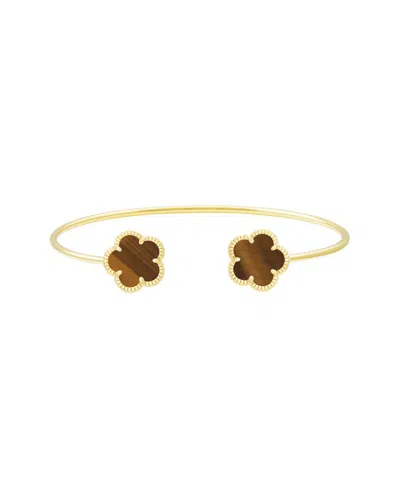 Jankuo Flower 14k Plated Tiger Eye Cuff Bracelet In Transparent