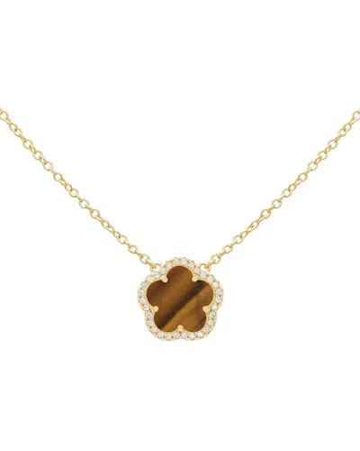 Jankuo Flower 14k Plated Tiger Eye Cz Pendant Necklace In Brown