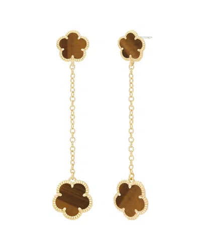 Jankuo Flower 14k Plated Tiger Eye Post Earrings In Gold