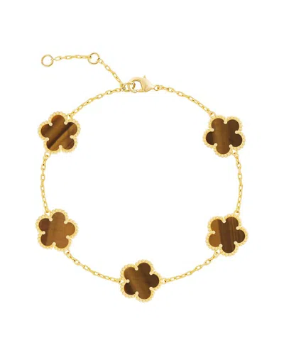 Jankuo Flower 14k Plated Tiger Eye Statement Bracelet In Gold